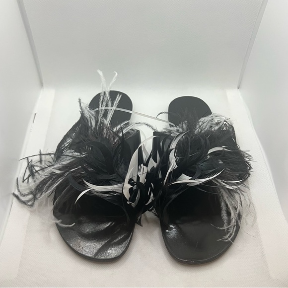 GIA COUTURE Women’s Black Leather Feathers Sandals Slippers SZ 38 New Authentic - Picture 2 of 10